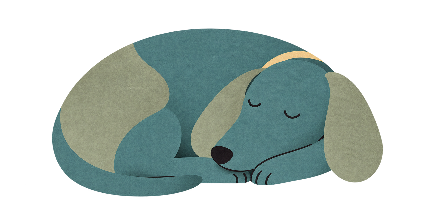 A soft cut-paper dog curled up beside an open afternoon